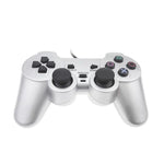 Manette de jeu filaire à double moteur de vibration, couleur argent, compatible PS2.