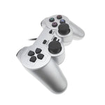 Manette de jeu filaire à double moteur de vibration, couleur argent, compatible PS2.