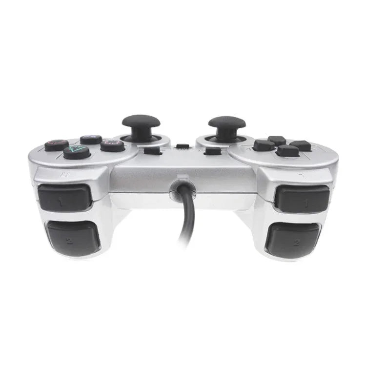 Manette de jeu filaire à double moteur de vibration, couleur argent, compatible PS2.