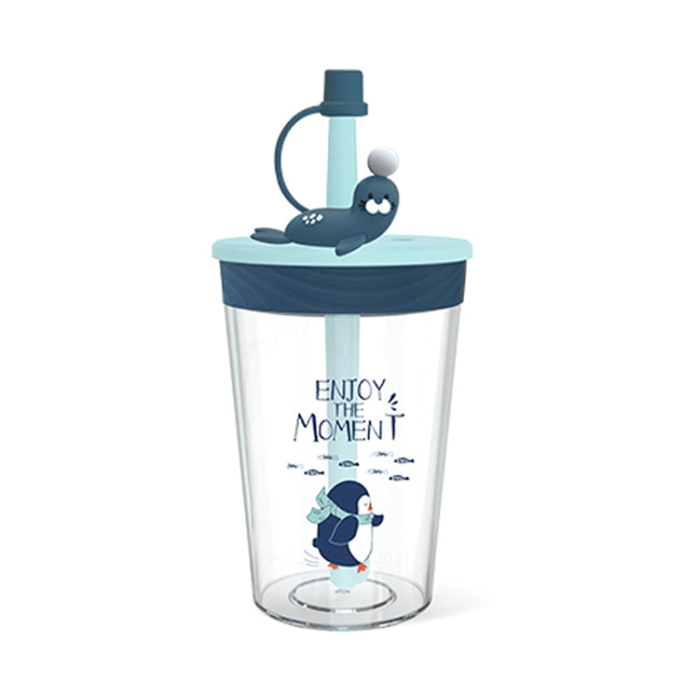 Tasse à boire en paille avec animaux marins de dessin animé pour enfants, en plastique sûr et respectueux de l'environnement, bleu marine, bleu clair, rose, gris clair