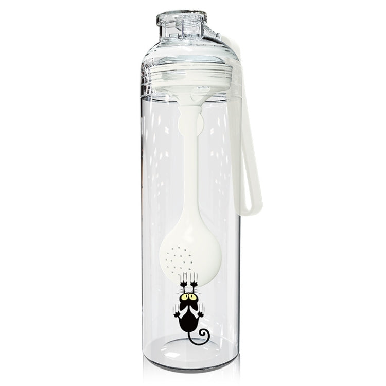 Tasse en plastique avec cuillère à séparation thé/eau, motif chat de dessin animé, blanc, rouge, bleu, noir