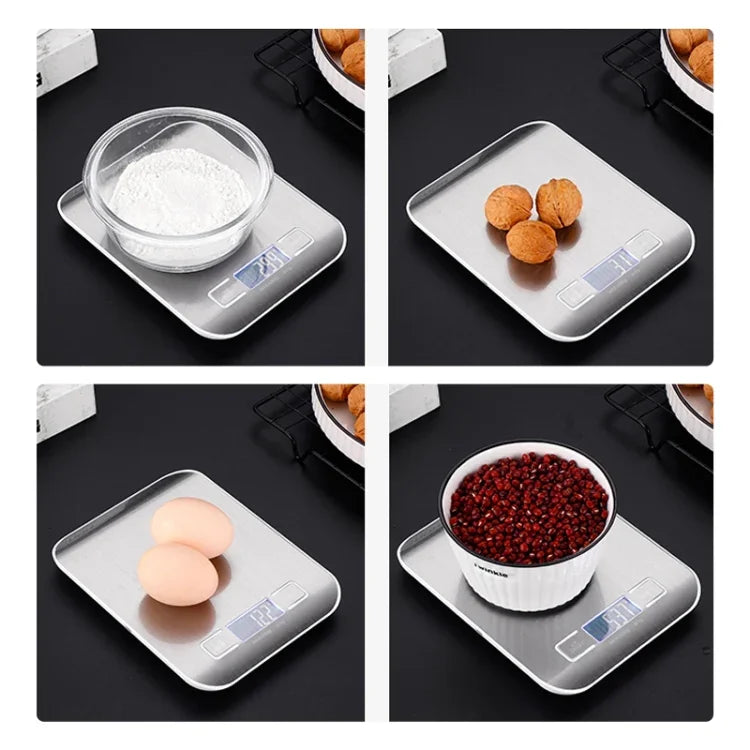 Balance électronique de cuisine portable en acier inoxydable pour aliments, 5kg/1g (modèle à piles blanc), 5kg/1g (modèle à piles noir), 10kg/1g (modèle à piles blanc), 5kg/1g (rechargeable blanc), 10kg/1g (rechargeable blanc)
