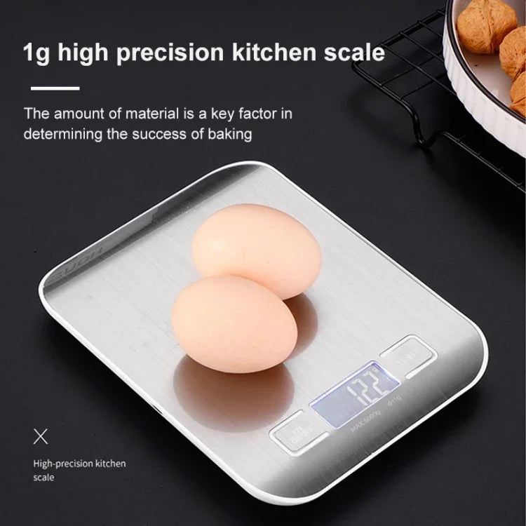 Balance électronique de cuisine portable en acier inoxydable pour aliments, 5kg/1g (modèle à piles blanc), 5kg/1g (modèle à piles noir), 10kg/1g (modèle à piles blanc), 5kg/1g (rechargeable blanc), 10kg/1g (rechargeable blanc)