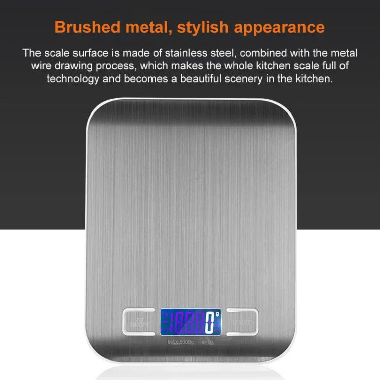 Balance électronique de cuisine portable en acier inoxydable pour aliments, 5kg/1g (modèle à piles blanc), 5kg/1g (modèle à piles noir), 10kg/1g (modèle à piles blanc), 5kg/1g (rechargeable blanc), 10kg/1g (rechargeable blanc)