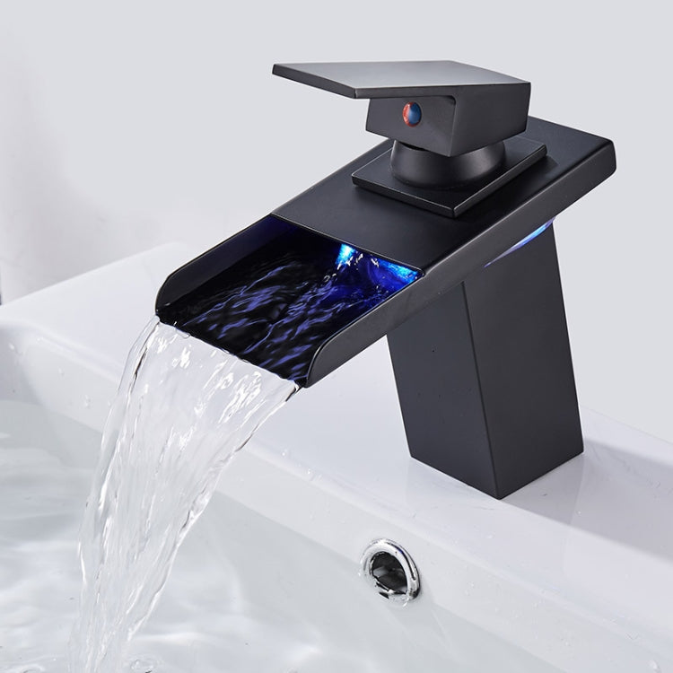 Robinet à LED trois lumières eau chaude froide Cascade de salle de bain Fiche CN, Noir, Argent galvanisé