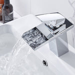 LED Three Lights Hot Cold Water Faucet Bathroom Waterfall Faucet CN Plug, Black, Electroplating Silver