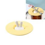 Couvercle de tasse en silicone en forme d'oreilles de lapin de qualité alimentaire, couvercle d'étanchéité de tasse de dessin animé anti-poussière et anti-fuite, jaune, vert, rose
