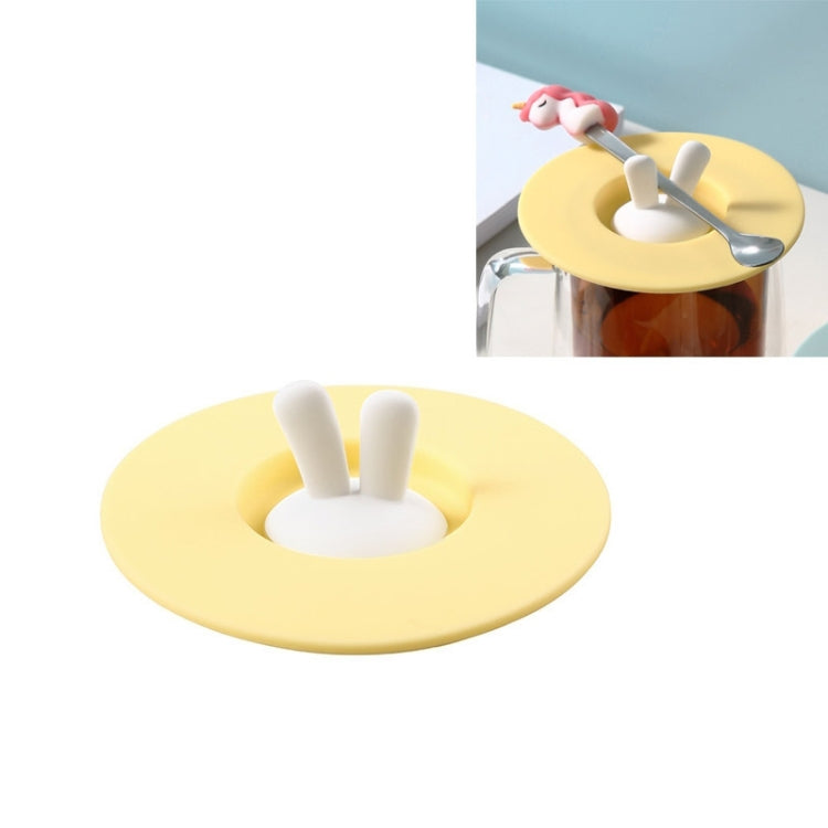 Couvercle de tasse en silicone en forme d'oreilles de lapin de qualité alimentaire, couvercle d'étanchéité de tasse de dessin animé anti-poussière et anti-fuite, jaune, vert, rose