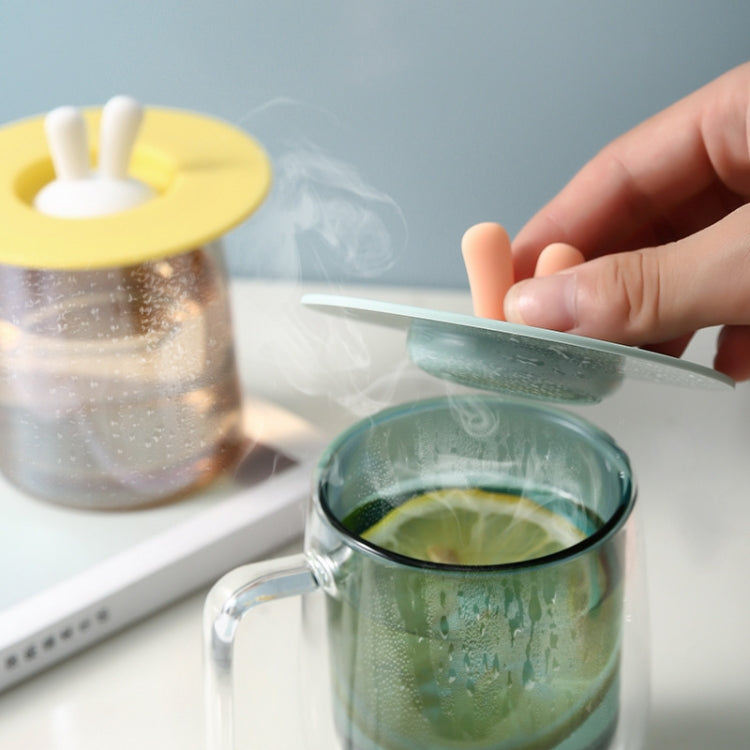 Couvercle de tasse en silicone en forme d'oreilles de lapin de qualité alimentaire, couvercle d'étanchéité de tasse de dessin animé anti-poussière et anti-fuite, jaune, vert, rose