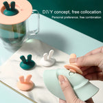 Couvercle de tasse en silicone en forme d'oreilles de lapin de qualité alimentaire, couvercle d'étanchéité de tasse de dessin animé anti-poussière et anti-fuite, jaune, vert, rose