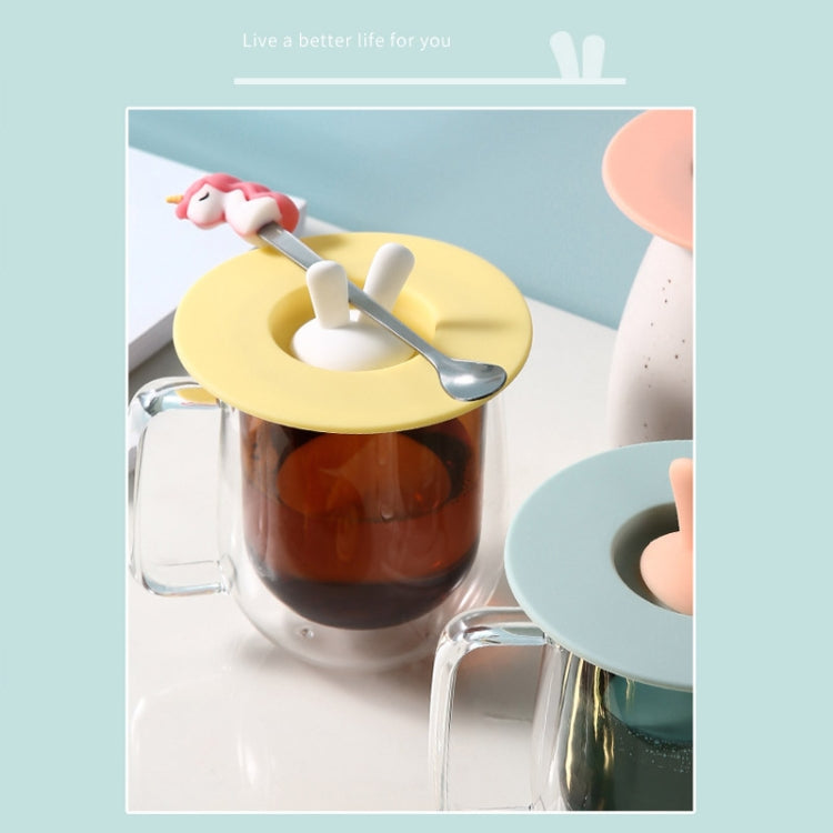 Couvercle de tasse en silicone en forme d'oreilles de lapin de qualité alimentaire, couvercle d'étanchéité de tasse de dessin animé anti-poussière et anti-fuite, jaune, vert, rose