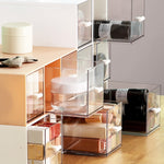 Boîte de rangement de tiroir de bureau Cosmétiques Bureau Étudiant Papeterie Stylo Dortoir Support de bureau à trois compartiments, Rose corail, Blanc ivoire, Bleu glacier