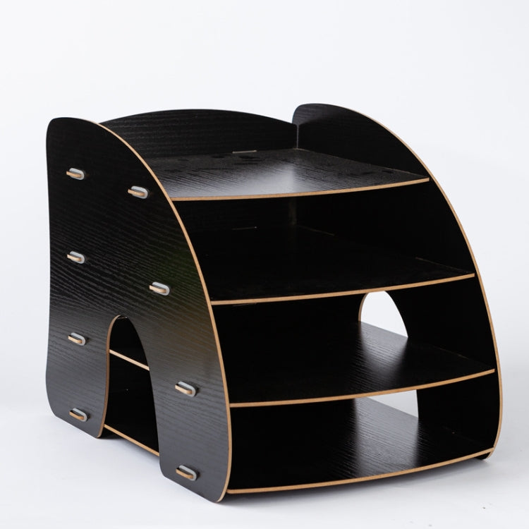 Boîte de rangement de bureau incurvée pour fournitures de bureau A4, support de classement en bois, étagère à dossiers, noir, chêne, Sakuragi