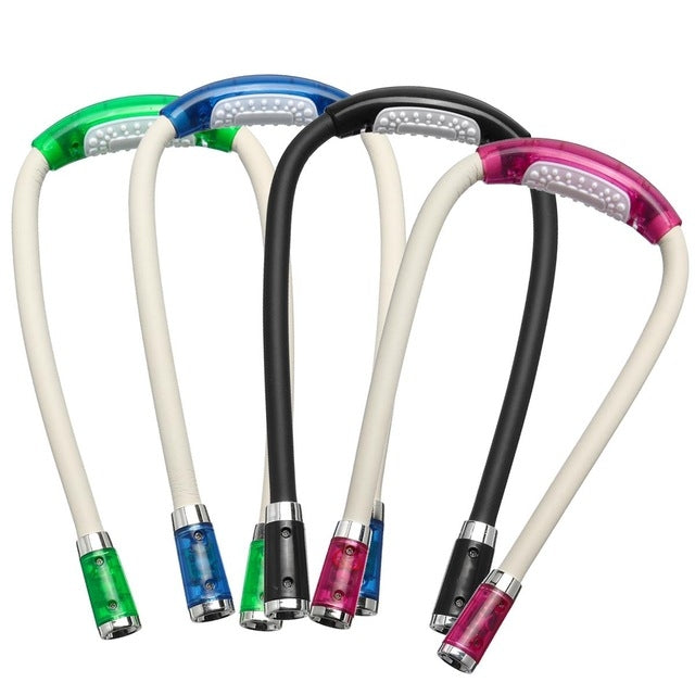 Lampe de lecture portative LED flexible en forme de U, mains libres, à porter autour du cou, noire, verte, bleue, rose