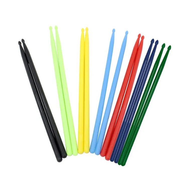 Lot de 2 baguettes de batterie en nylon, accessoires pour batterie, couleurs : jaune, bleu clair, noir, vert clair, rouge, bleu marine, vert foncé