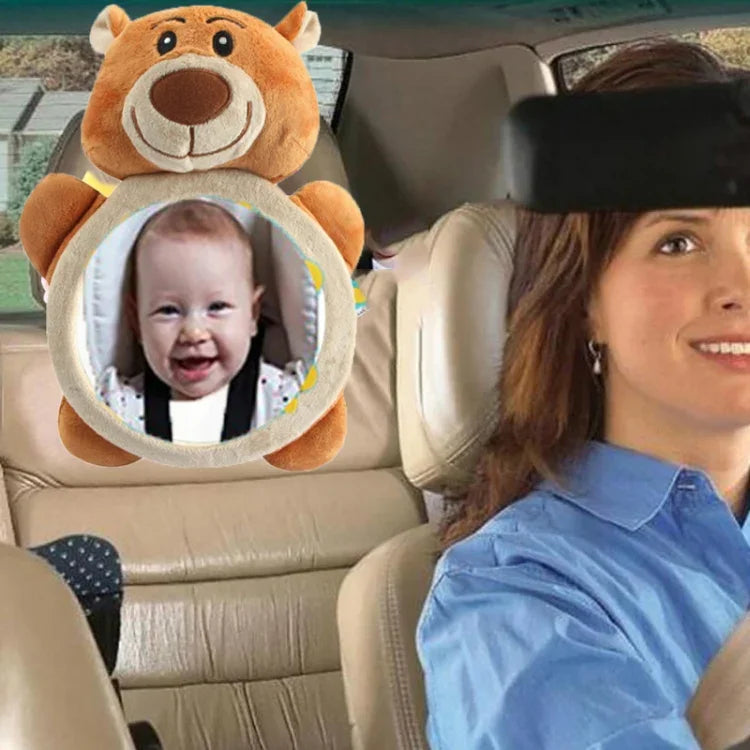 Jouet en Peluche Miroir Rétroviseur Arrière de Siège Auto Bébé, Miroir Poisson 35 x 23.5 cm, Miroir Ours Brun 35 x 23.5 cm, Miroir Pingouin 35 x 23.5 cm