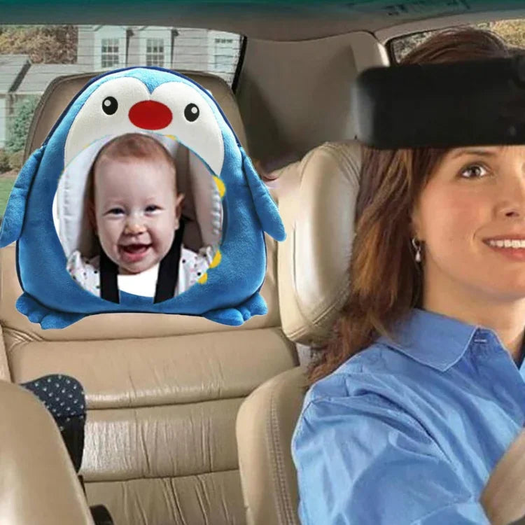 Jouet en Peluche Miroir Rétroviseur Arrière de Siège Auto Bébé, Miroir Poisson 35 x 23.5 cm, Miroir Ours Brun 35 x 23.5 cm, Miroir Pingouin 35 x 23.5 cm