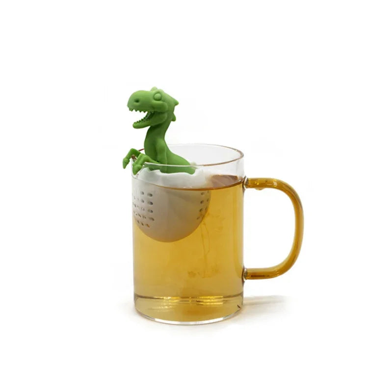 Infuseur à thé en silicone Bébé Dinosaure, Vert porte-bonheur, Jaune chandelle