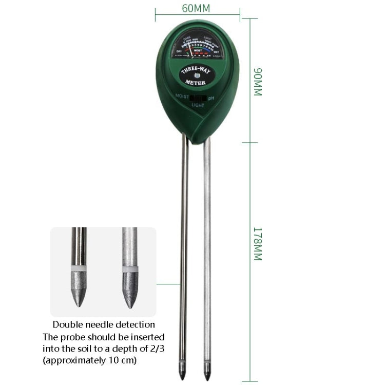 Détecteur de sol 3 en 1 Testeur de valeur PH intensité lumineuse Stylo testeur d'humidité sèche du sol à tête ronde, 3 en 1