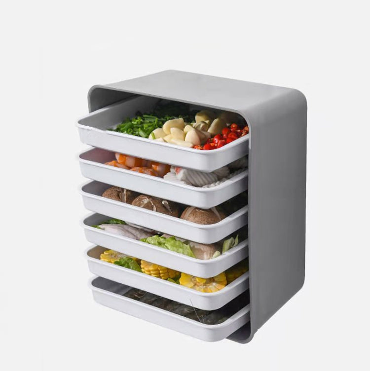Plateau de préparation mural à 6 niveaux pour hot pot, sans perforation, rectangulaire, pour plats d'accompagnement, Cadre gris + Assiette blanche, Cadre bleu + Assiette jaune