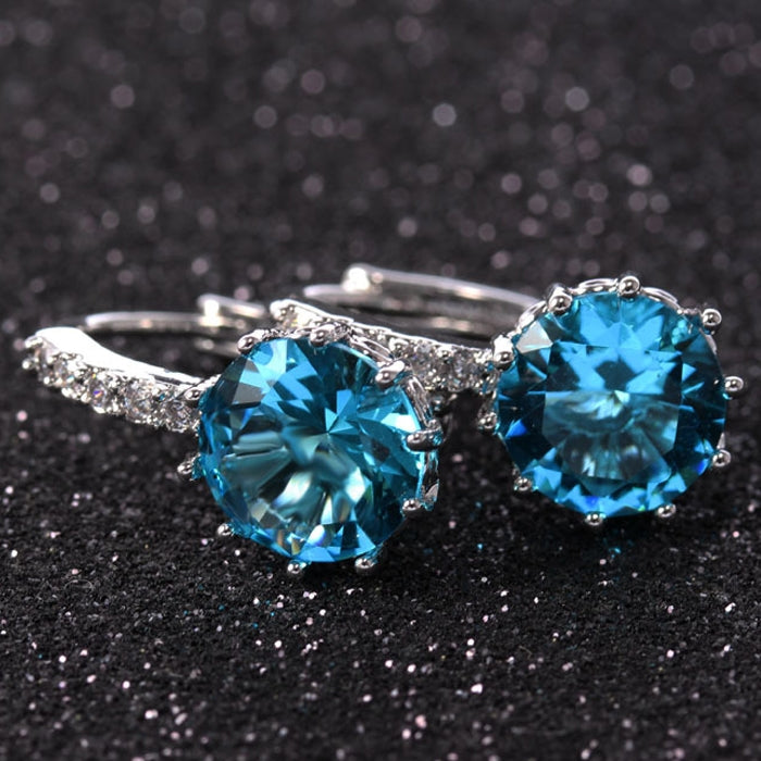 Boucles d'oreilles femme en argent sterling 925, forme brillante, micro-serties de zircon, blanc, noir, rose, rouge, bleu aquatique