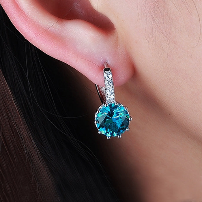 Boucles d'oreilles femme en argent sterling 925, forme brillante, micro-serties de zircon, blanc, noir, rose, rouge, bleu aquatique