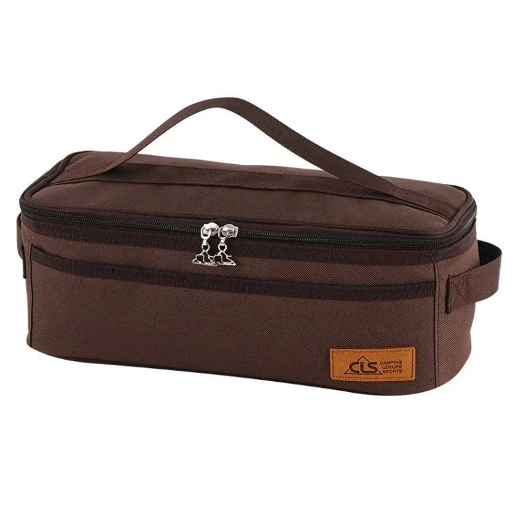 Sac de rangement pour ustensiles de cuisine de camping extérieur CLS Sac de rangement pour vaisselle de barbecue Sac de toilette portable de voyage, Marron, Rayures, Couleur
