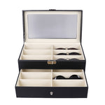 Étui à lunettes double couche en cuir PU, boîte de rangement et de présentation de lunettes de soleil, taille : 33,5x19,5x15,5 cm