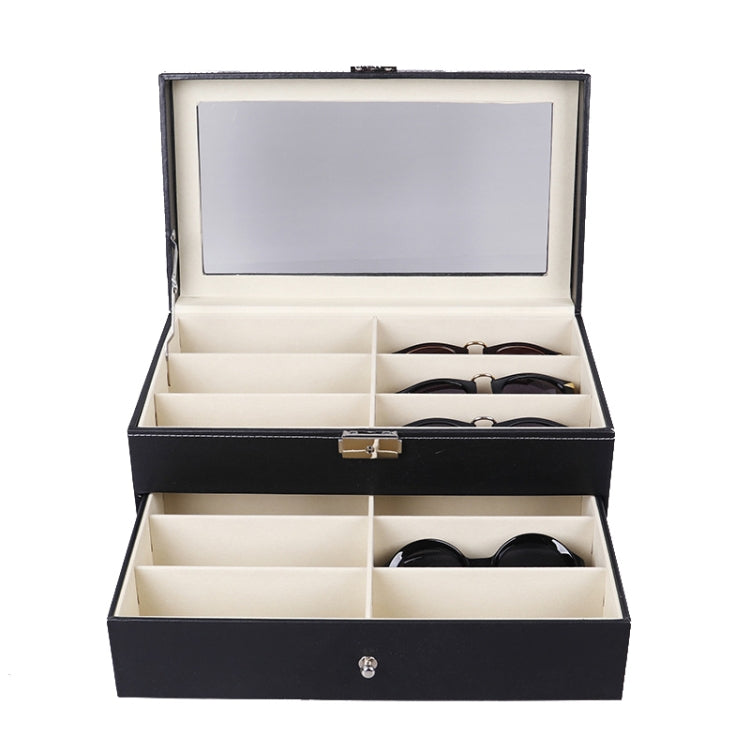 Étui à lunettes double couche en cuir PU, boîte de rangement et de présentation de lunettes de soleil, taille : 33,5x19,5x15,5 cm