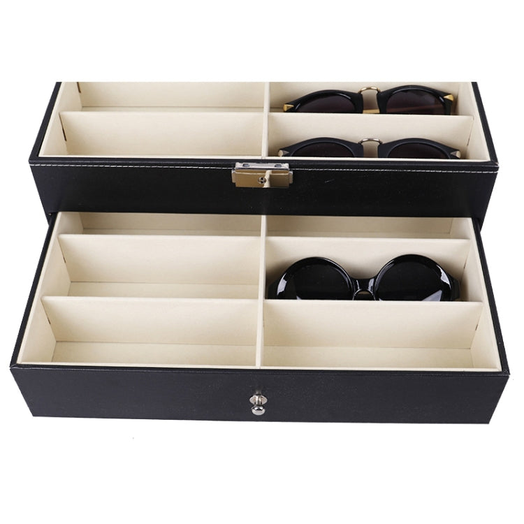 Étui à lunettes double couche en cuir PU, boîte de rangement et de présentation de lunettes de soleil, taille : 33,5x19,5x15,5 cm