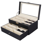 Étui à lunettes double couche en cuir PU, boîte de rangement et de présentation de lunettes de soleil, taille : 33,5x19,5x15,5 cm