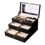 Boîte de rangement et de présentation pour lunettes de soleil en cuir PU personnalisée à trois couches, 18 grilles, taille : 33,5x19,5x22,5 cm