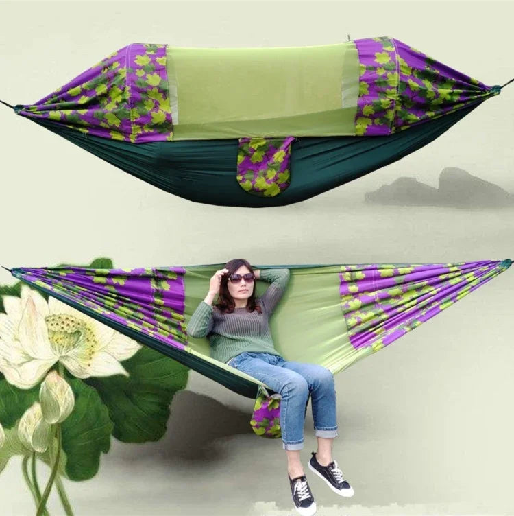 Hamac d'ombre anti-moustiques de camping extérieur Tissu parachute Hamac moustiquaire imprimé, Taille : 270x140cm, 270x140cm Érable