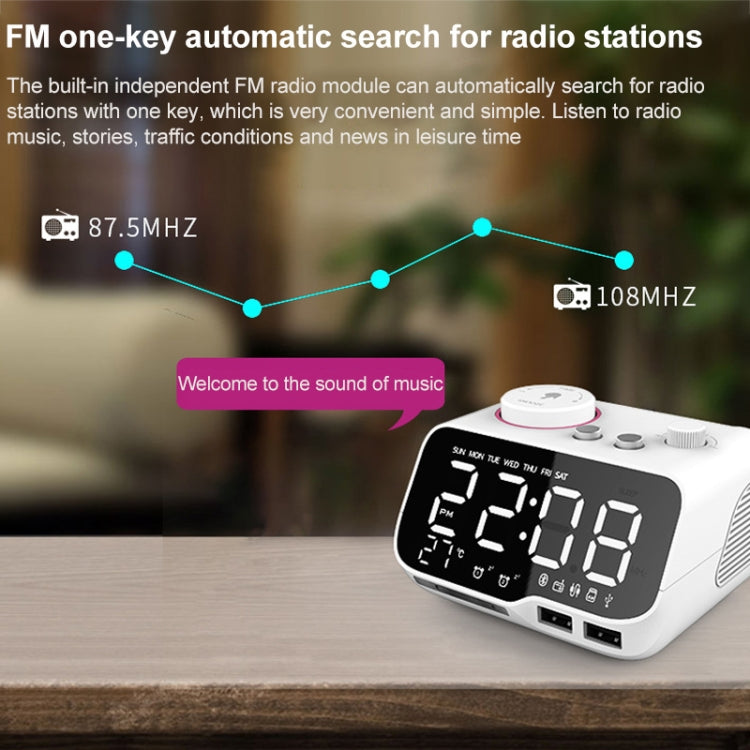 M9 Wireless Bluetooth Speaker Multifunctional Desktop Alarm Clock Support TF Card & U Disk & AUX, US Plug, EU Plug, UK Plug