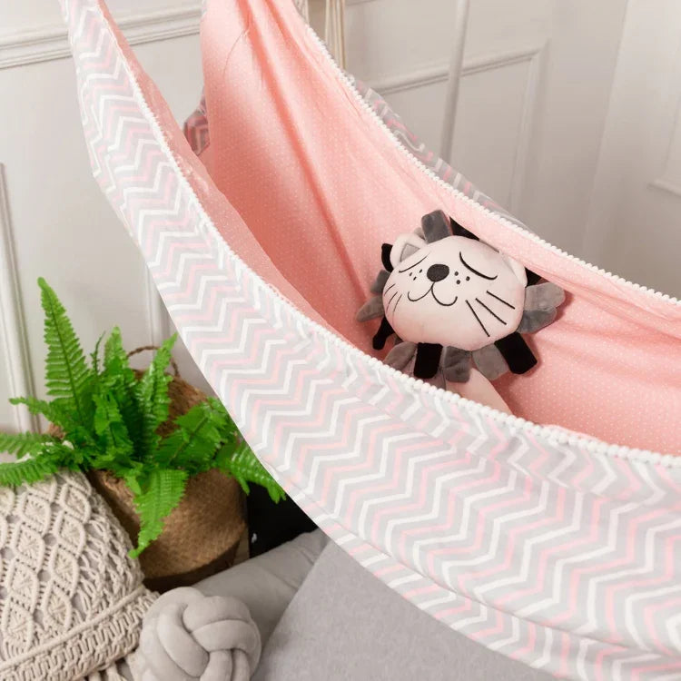 Balançoire pour enfants Panier suspendu intérieur extérieur Hamac cartoon ménager, 100x130cm Rose