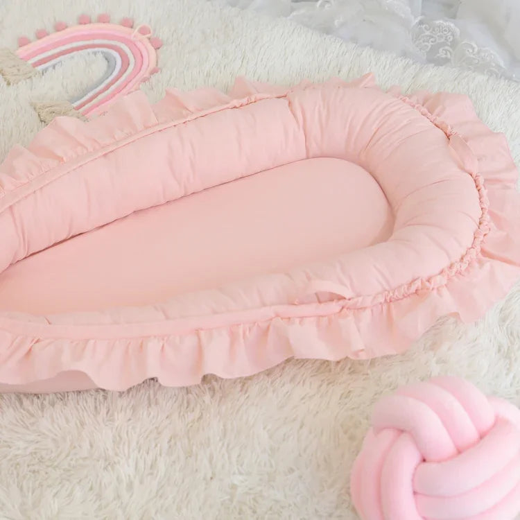 Lit portable bionique en dentelle de coton pour bébé, tapis de lit pour nouveau-né, rose, beige, gris, bleu-vert