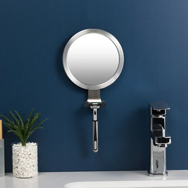 Miroir de Salle de Bain Anti-Buée à Ventouse en Alliage d'Aluminium Avec Crochet Miroir Rond
