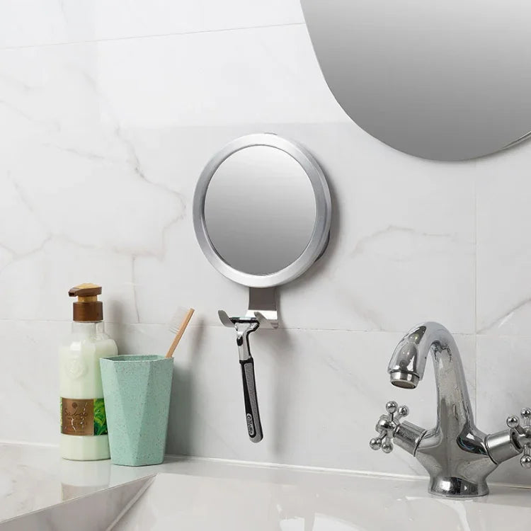 Miroir de Salle de Bain Anti-Buée à Ventouse en Alliage d'Aluminium Avec Crochet Miroir Rond