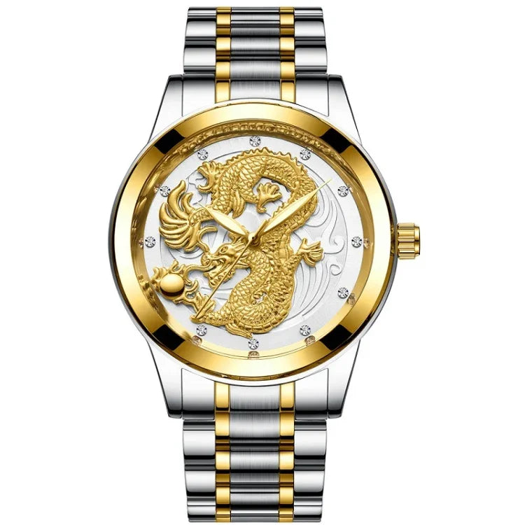 Montre étanche lumineuse non mécanique FNGEEN S666, montre quartz ultra-fine motif dragon ou phénix pour couple, or complet cadran or, or complet cadran noir, or complet cadran blanc, or intermédiaire cadran or, or intermédiaire cadran noir