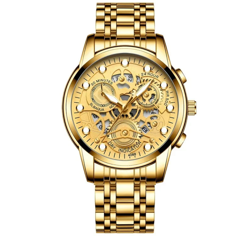 FNGEEN 4088 Montre Homme à Quartz Évidée Étanche Lumineuse pour Étudiant, Or intégral Surface Or, Or intégral Surface Noire, Acier Noir Surface Noire Clous Blancs, Acier Noir Surface Noire Clous Or, Or et Surface Or, Or Surface Noire...
