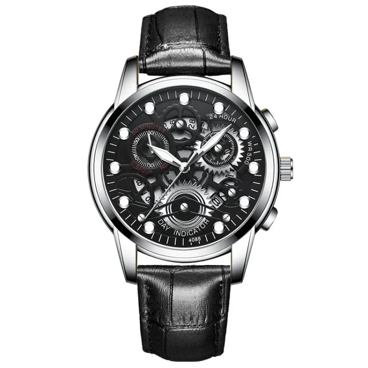 FNGEEN 4088 Men Hollow Quartz Watch Student Waterproof Luminous Watch, Full Gold Gold Surface, Full Gold Black Surface, Black Steel Black Surface White Nails, Black Steel Black Surface Gold Nails, Gold And Gold Surface, Gold Black Surface              ...