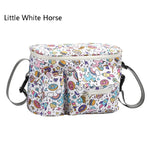 Sac de rangement multifonctionnel pour poussette de bébé, Petit cheval blanc, Fleur champignon, Ours balançoire, Alpaga jaune, Cygne noir