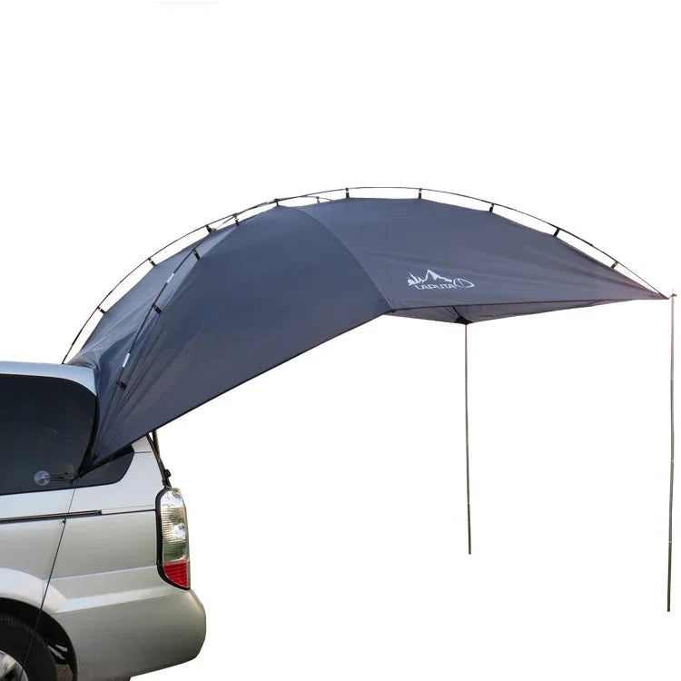 LADUTA Tente latérale de voiture pour camping-car avec barbecue autonome extérieur, tente d'extension arrière de voiture, gris bleu, peint en argent