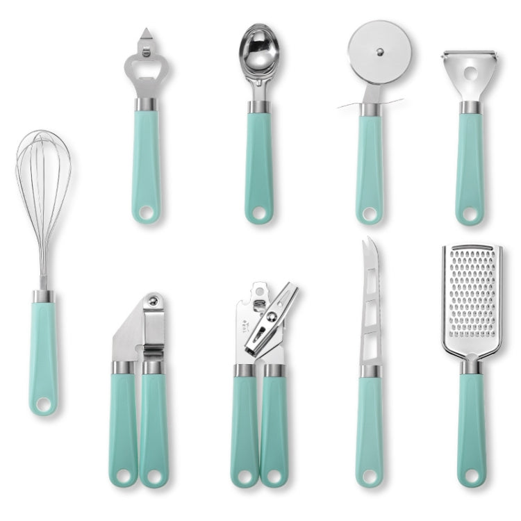 Ensemble d'ustensiles de cuisine 9 en 1 en acier inoxydable avec manche en plastique, gadget domestique, cyan, noir