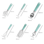 Ensemble d'ustensiles de cuisine 9 en 1 en acier inoxydable avec manche en plastique, gadget domestique, cyan, noir