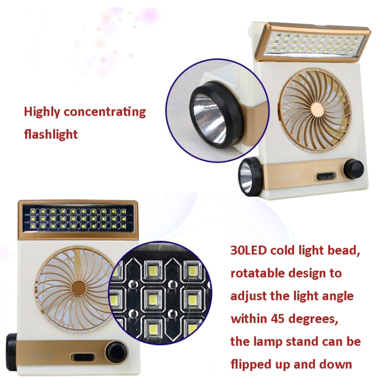 Ventilateur solaire quatre-en-un avec lampe torche, prise CN, doré, bleu