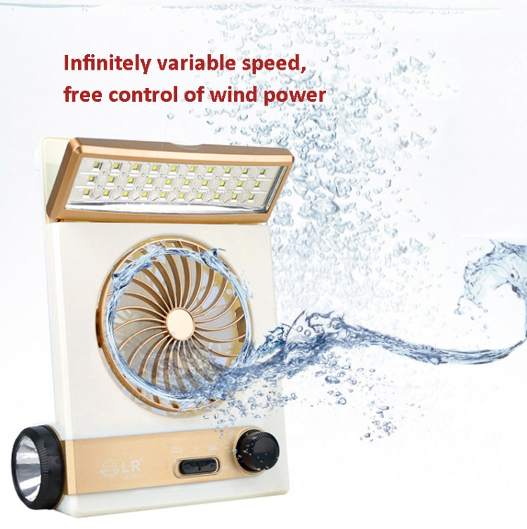 Ventilateur solaire quatre-en-un avec lampe torche, prise CN, doré, bleu