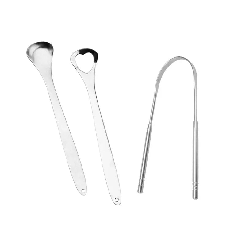 Grattoir à Langue en Acier Inoxydable pour Mauvaise Haleine + Ensemble de Deux Pièces (Or Rose), Grattoir à Langue + Ensemble de Deux Pièces (Argent), Grattoir à Langue + Ensemble de Deux Pièces (Or Rose)