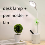 Ventilateur LED de bureau WS-8010, lampe de chevet USB pliable, goutte d'eau, anneau, porte-stylo blanc, porte-stylo jaune, porte-stylo bleu, porte-stylo vert
