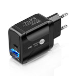 Chargeur de voyage rapide 18W PD + QC 3.0 avec fonction d'indication LED, prise EU noir, prise US noir, prise UK noir, prise EU blanc, prise US blanc, prise UK blanc